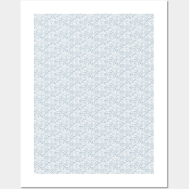 Ink dot scales - White on classic blue Wall Art by crumpetsandcrabsticks